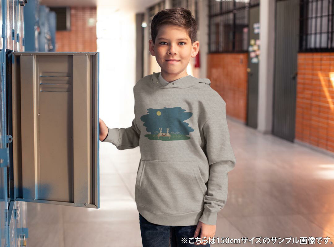 パーカー キッズ ホワイト グレー ブラック デザイン 110 130 150 parker hooded sweatshirt フーディ 白　黒　灰色 子供 男の子 女の子 015856 お月見　うさぎ　秋
