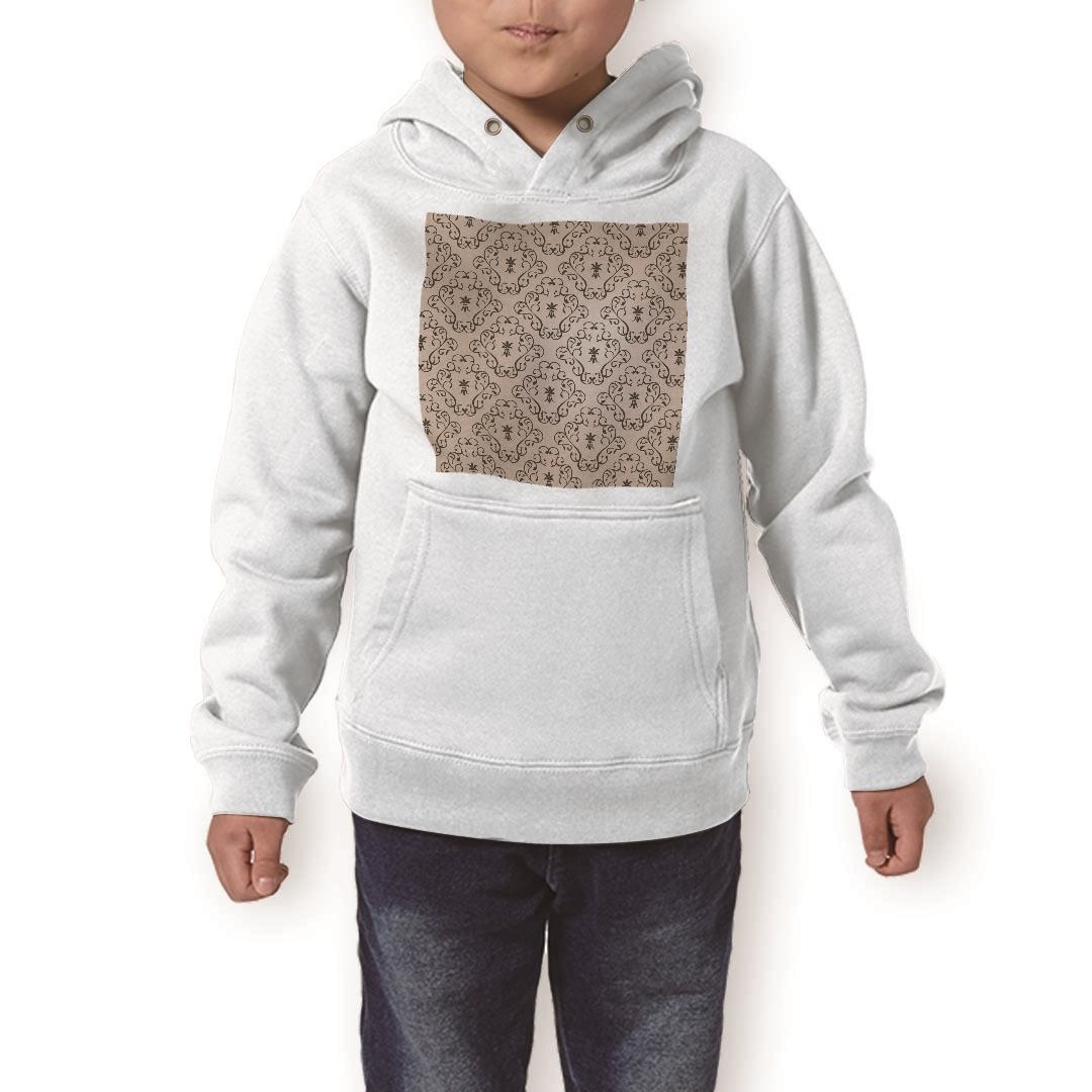 パーカー キッズ ホワイト グレー ブラック デザイン 110 130 150 parker hooded sweatshirt フーディ 白　黒　灰色 子供 男の子 女の子 000770 ダマスク　模様