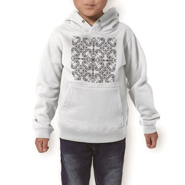 パーカー キッズ ホワイト グレー ブラック デザイン 110 130 150 parker hooded sweatshirt フーディ 白　黒　灰色 子供 男の子 女の子 000781 ダマスク　模様