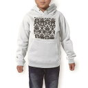 パーカー キッズ ホワイト グレー ブラック デザイン 110 130 150 parker hooded sweatshirt フーディ 白　黒　灰色 子供 男の子 女の子 000796 ダマスク　モノトーン