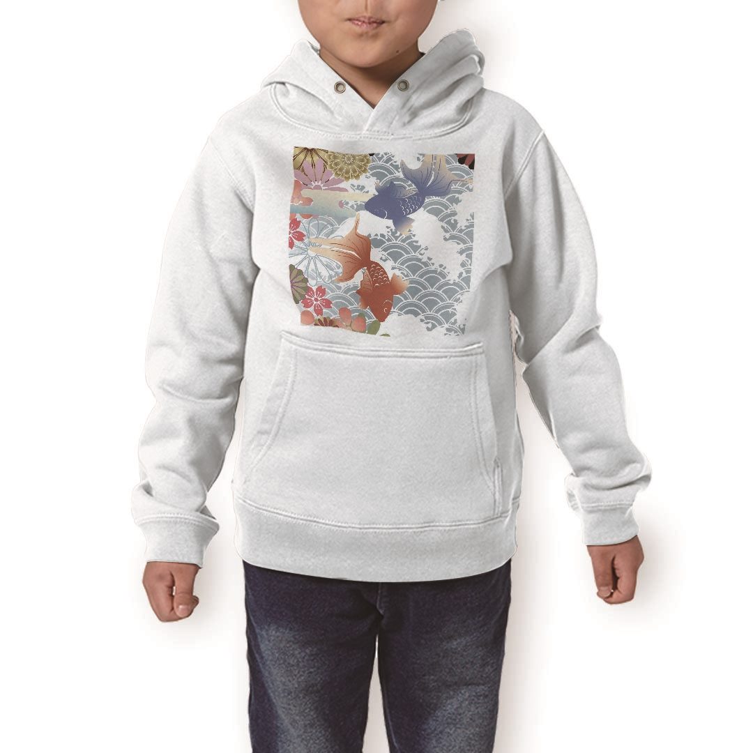 パーカー キッズ ホワイト グレー ブラック デザイン 110 130 150 parker hooded sweatshirt フーディ 白　黒　灰色 子供 男の子 女の子 000840 金魚　和柄