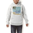 パーカー キッズ ホワイト グレー ブラック デザイン 110 130 150 parker hooded sweatshirt フーディ 白　黒　灰色 子供 男の子 女の子 001405 海　ヤシの木