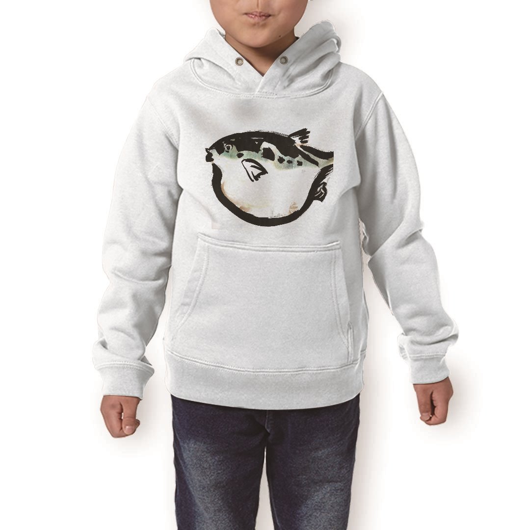 パーカー キッズ ホワイト グレー ブラック デザイン 110 130 150 parker hooded sweatshirt フーディ 白　黒　灰色 子供 男の子 女の子 001599 魚　ふぐ
