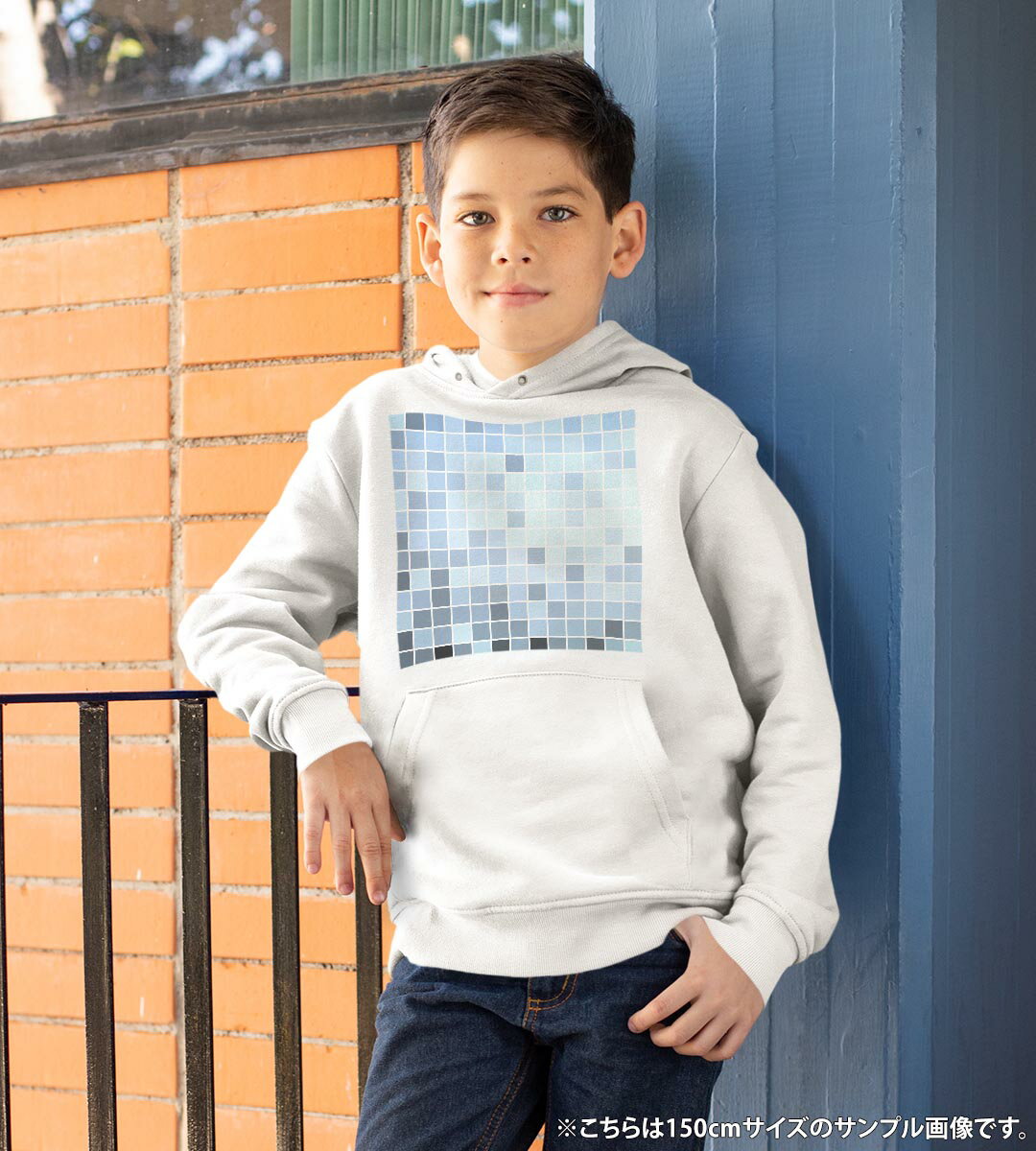 パーカー キッズ ホワイト グレー ブラック デザイン 110 130 150 parker hooded sweatshirt フーディ 白　黒　灰色 子供 男の子 女の子 000809 ミラー　四角