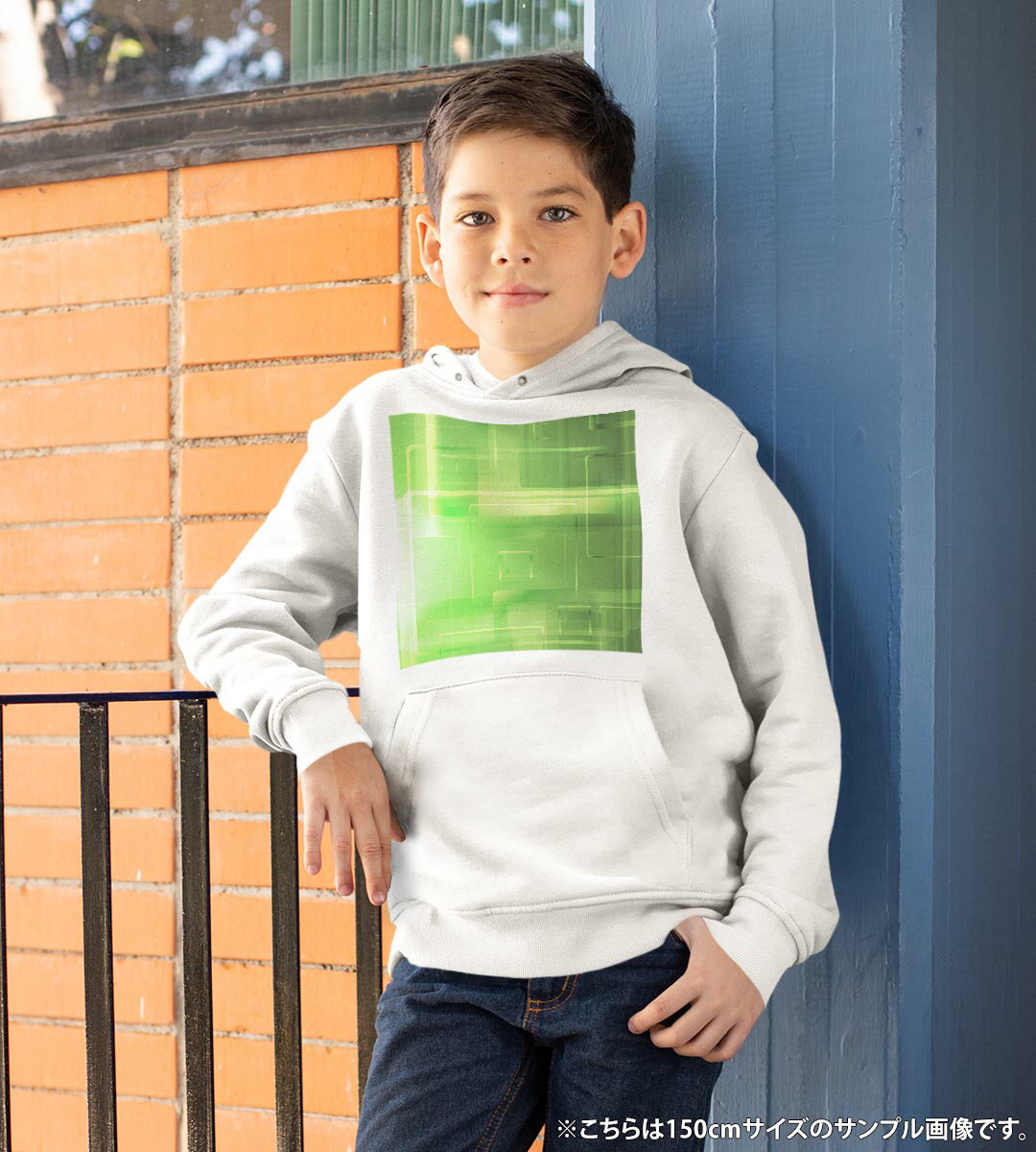 パーカー キッズ ホワイト グレー ブラック デザイン 110 130 150 parker hooded sweatshirt フーディ 白　黒　灰色 子供 男の子 女の子 001816 シンプル　模様　緑