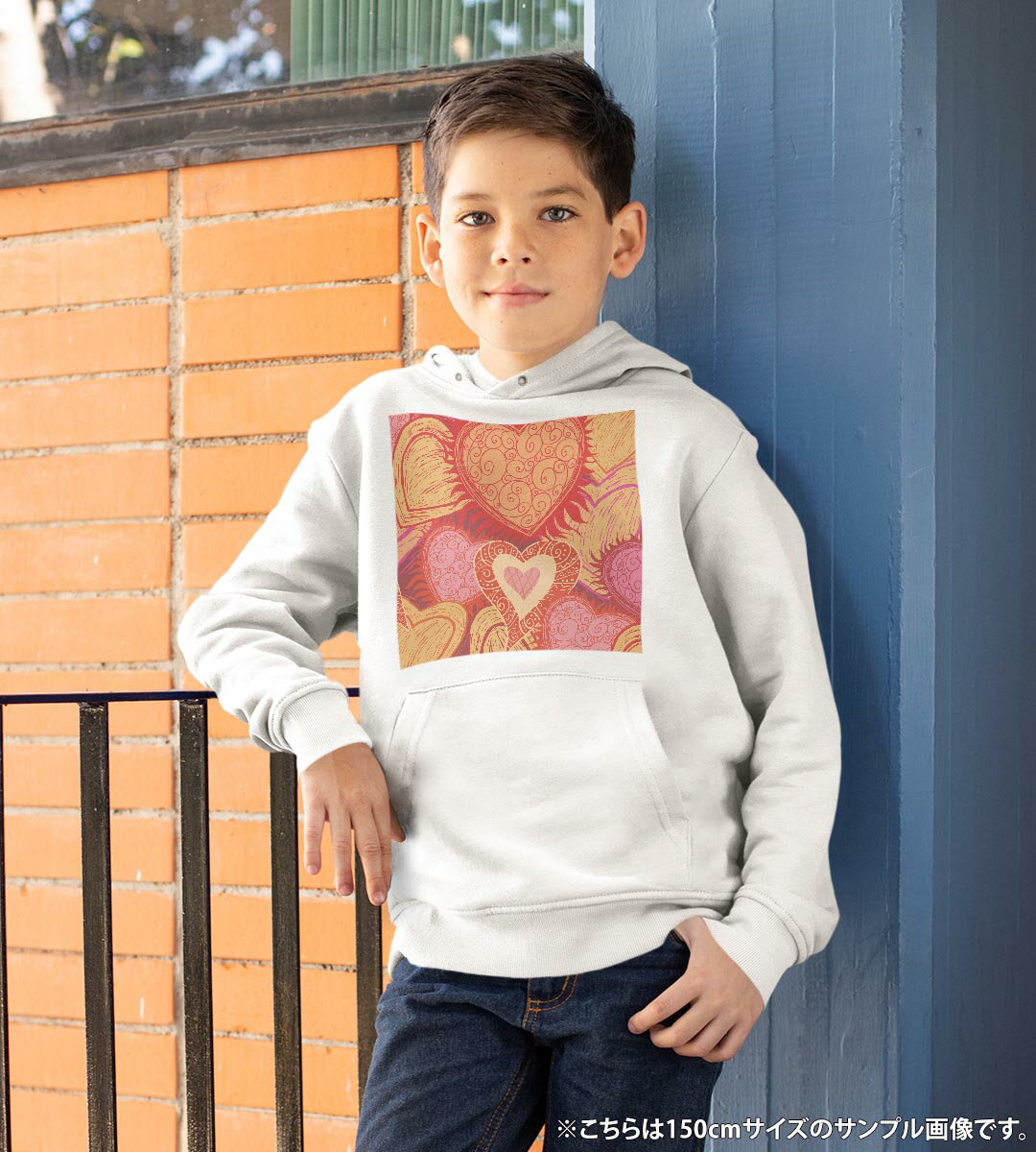 パーカー キッズ ホワイト グレー ブラック デザイン 110 130 150 parker hooded sweatshirt フーディ 白　黒　灰色 子供 男の子 女の子 003895 ハート　赤　オレンジ