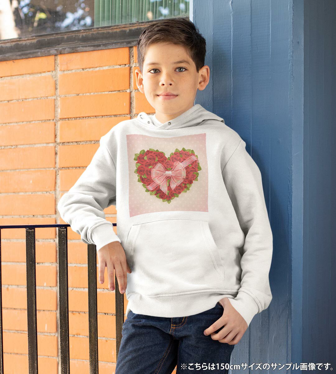 パーカー キッズ ホワイト グレー ブラック デザイン 110 130 150 parker hooded sweatshirt フーディ 白　黒　灰色 子供 男の子 女の子 005646 ハート　リボン　花