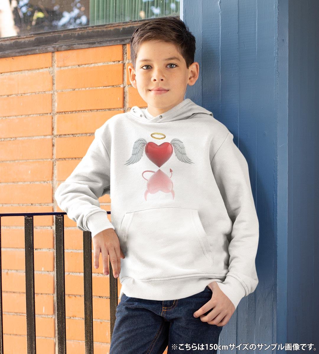 パーカー キッズ ホワイト グレー ブラック デザイン 110 130 150 parker hooded sweatshirt フーディ 白　黒　灰色 子供 男の子 女の子 005670 ハート　天使　悪魔 2