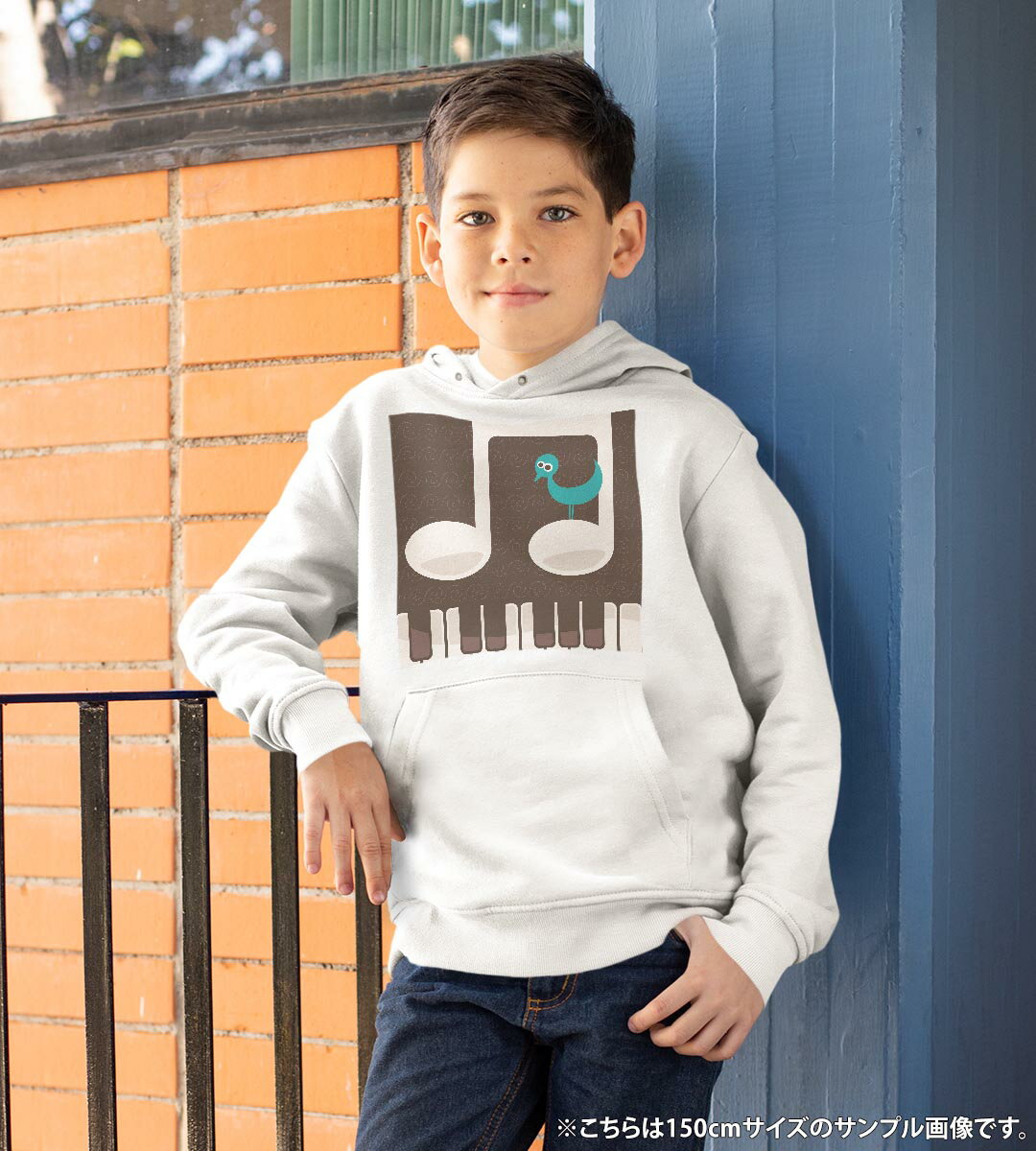 パーカー キッズ ホワイト グレー ブラック デザイン 110 130 150 parker hooded sweatshirt フーディ 白　黒　灰色 子供 男の子 女の子 005893 音符　ピアノ　鳥