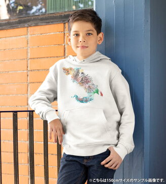 パーカー キッズ ホワイト グレー ブラック デザイン 110 130 150 parker hooded sweatshirt フーディ 白　黒　灰色 子供 男の子 女の子 007403 建物　イタリア　イラスト　カラフル