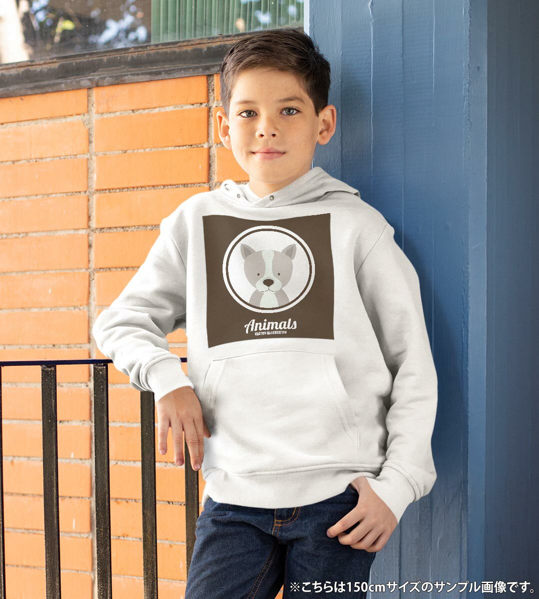 パーカー キッズ ホワイト グレー ブラック デザイン 110 130 150 parker hooded sweatshirt フーディ 白　黒　灰色 子供 男の子 女の子 011020 犬　動物　英語