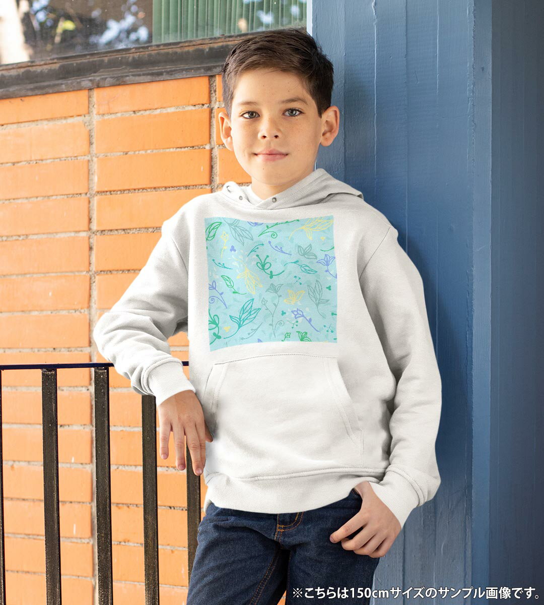 パーカー キッズ ホワイト グレー ブラック デザイン 110 130 150 parker hooded sweatshirt フーディ 白　黒　灰色 子供 男の子 女の子 011922 植物　水色　花