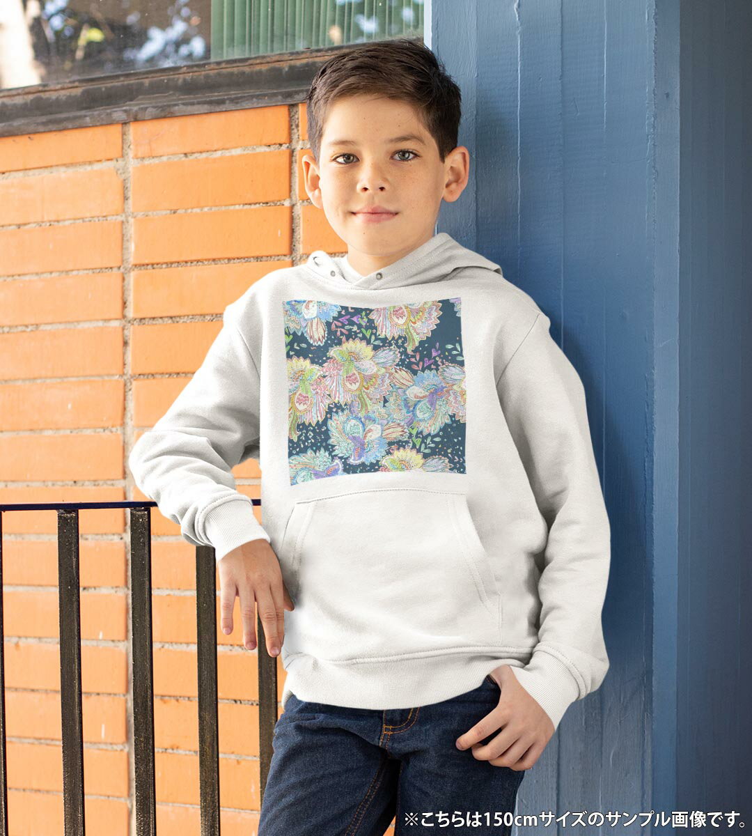 パーカー キッズ ホワイト グレー ブラック デザイン 110 130 150 parker hooded sweatshirt フーディ 白　黒　灰色 子供 男の子 女の子 014464 植物　アジアン　カラフル