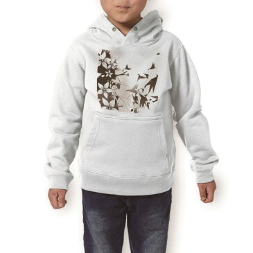 パーカー キッズ ホワイト グレー ブラック デザイン 110 130 150 parker hooded sweatshirt フーディ 白　黒　灰色 子供 男の子 女の子 003349 花　鳥　イラスト