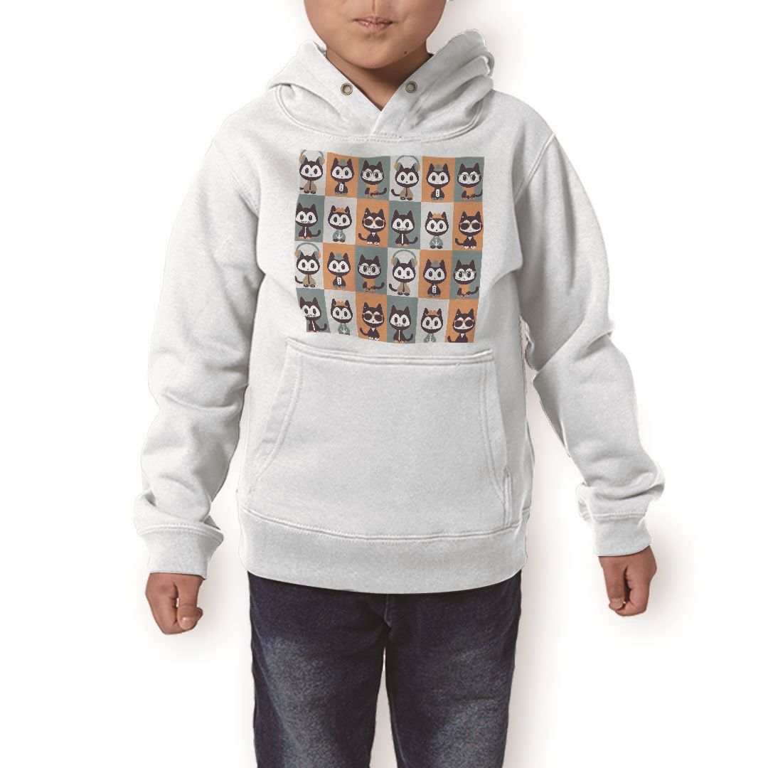 パーカー キッズ ホワイト グレー ブラック デザイン 110 130 150 parker hooded sweatshirt フーディ 白　黒　灰色 子供 男の子 女の子 003583 猫　動物　キャラクター(4)