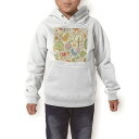 パーカー キッズ ホワイト グレー ブラック デザイン 110 130 150 parker hooded sweatshirt フーディ 白　黒　灰色 子供 男の子 女の子 004211 花　鳥　イラスト