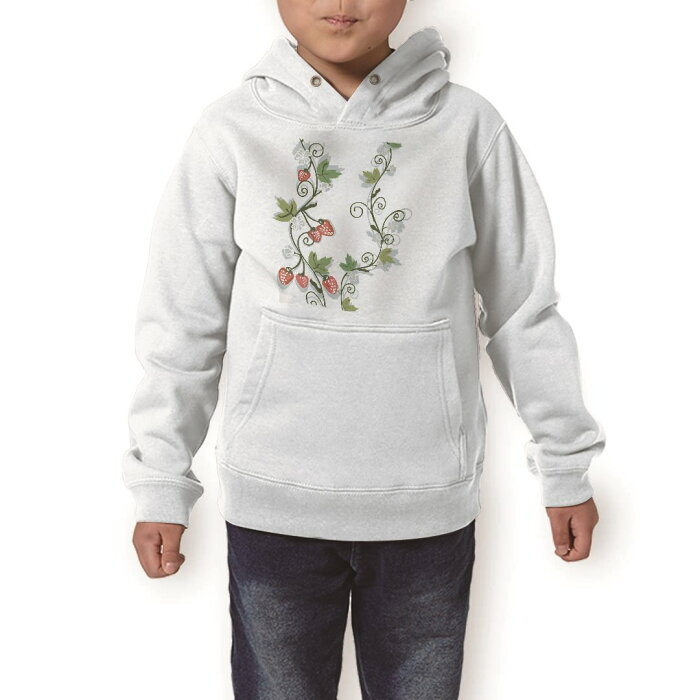 パーカー キッズ ホワイト グレー ブラック デザイン 110 130 150 parker hooded sweatshirt フーディ 白　黒　灰色 子供 男の子 女の子 004606 苺　イラスト