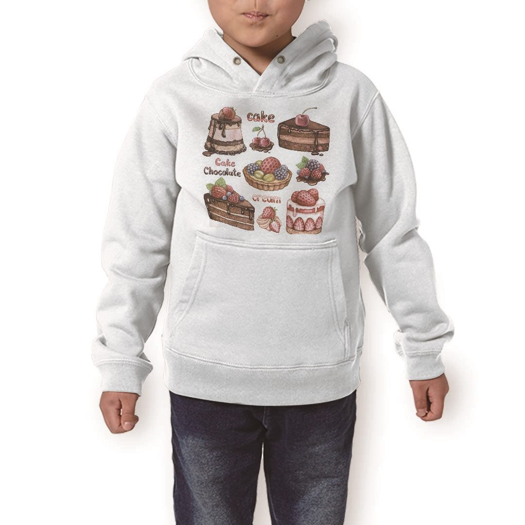 パーカー キッズ ホワイト グレー ブラック デザイン 110 130 150 parker hooded sweatshirt フーディ 白 黒 灰色 子供 男の子 女の子 005184 ケーキ デザート イラスト