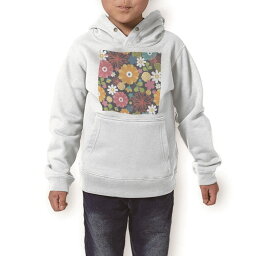 パーカー キッズ ホワイト グレー ブラック デザイン 110 130 150 parker hooded sweatshirt フーディ 白　黒　灰色 子供 男の子 女の子 005233 花　フラワー　イラスト