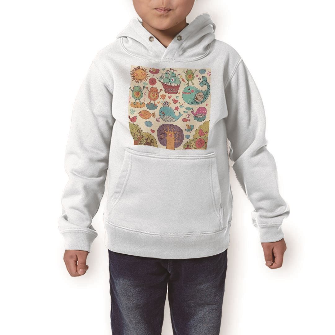 パーカー キッズ ホワイト グレー ブラック デザイン 110 130 150 parker hooded sweatshirt フーディ 白　黒　灰色 子供 男の子 女の子 005298 くじら　カエル　イラスト