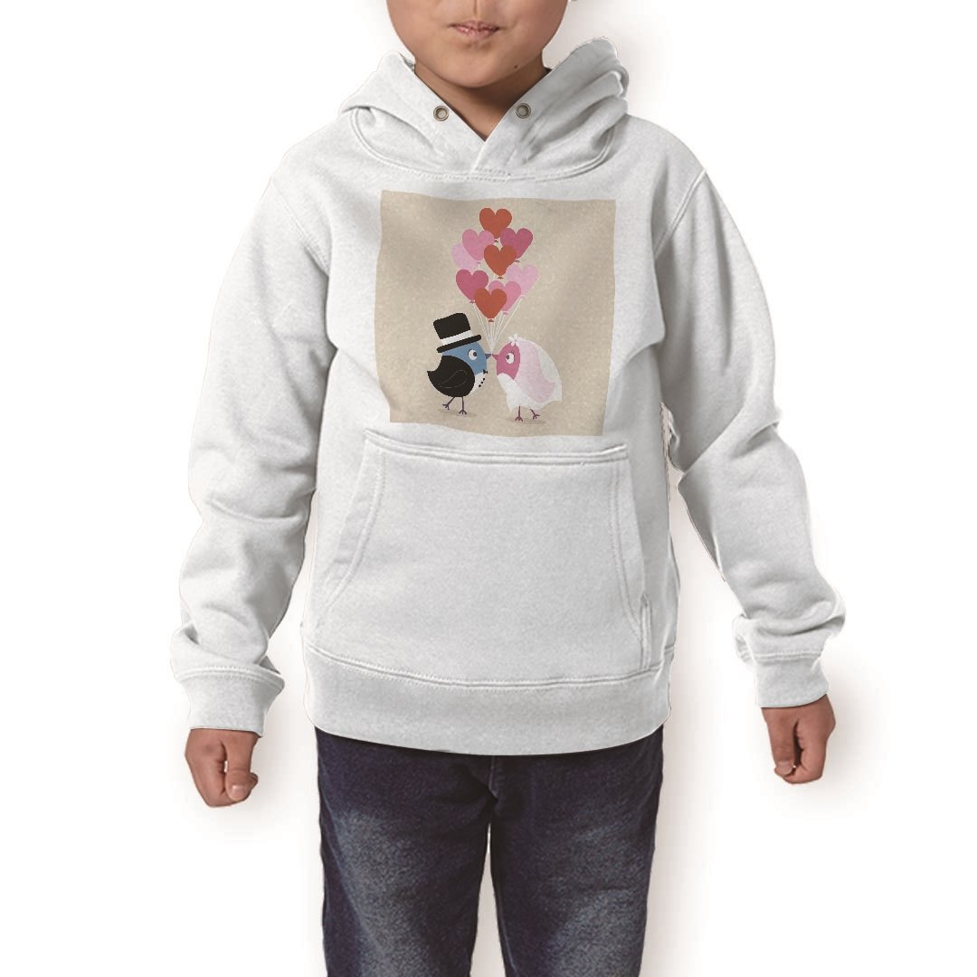 パーカー キッズ ホワイト グレー ブラック デザイン 110 130 150 parker hooded sweatshirt フーディ 白　黒　灰色 子供 男の子 女の子 005318 結婚　鳥　ハート