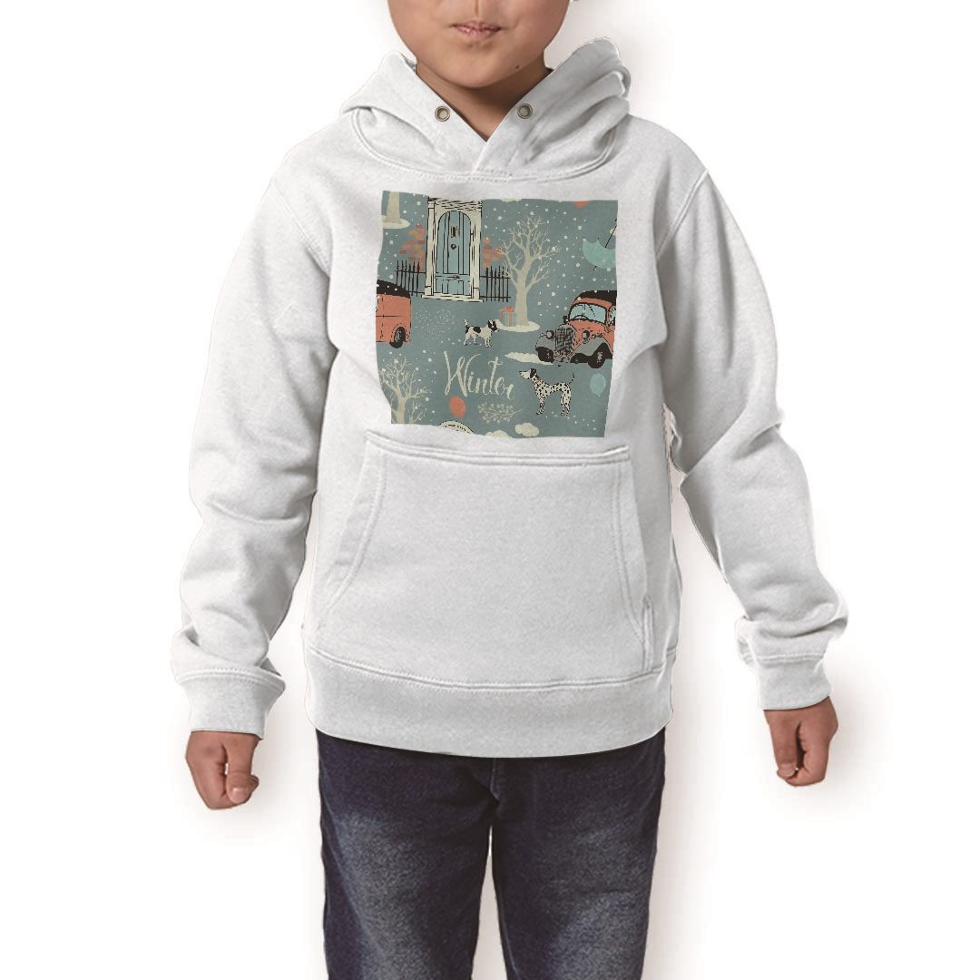 パーカー キッズ ホワイト グレー ブラック デザイン 110 130 150 parker hooded sweatshirt フーディ 白　黒　灰色 子供 男の子 女の子 006238 犬　車　イラスト