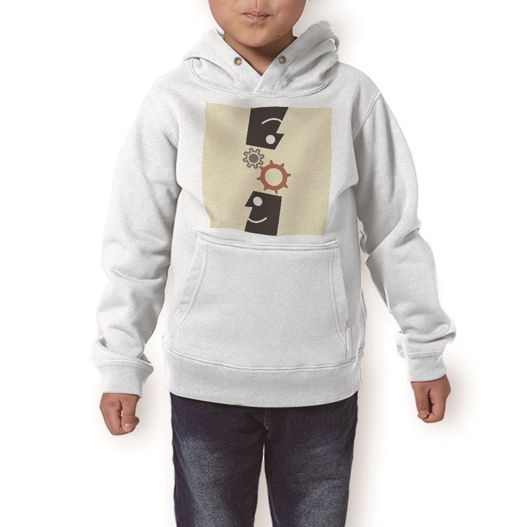パーカー キッズ ホワイト グレー ブラック デザイン 110 130 150 parker hooded sweatshirt フーディ 白　黒　灰色 子供 男の子 女の子 006243 歯車　人物
