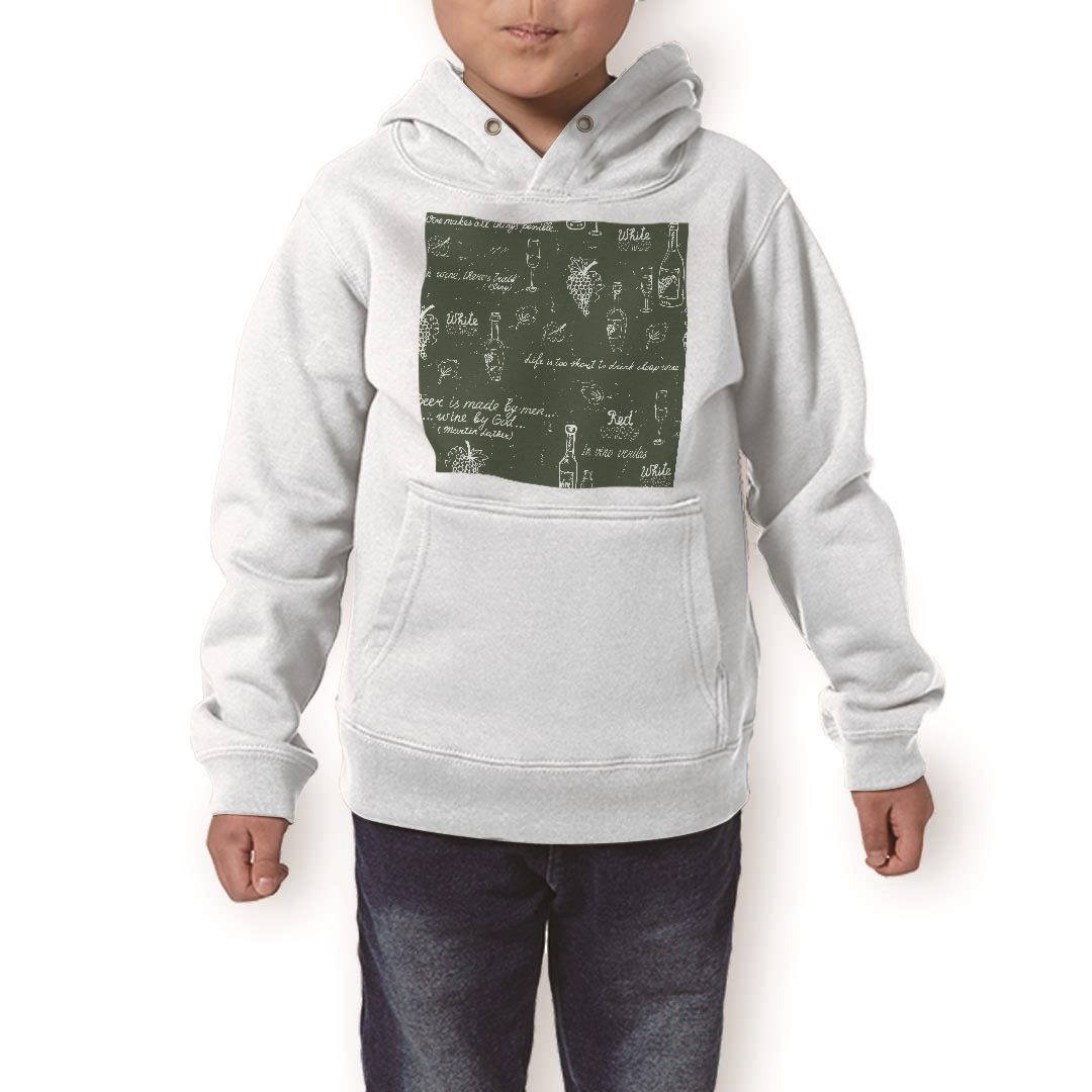 パーカー キッズ ホワイト グレー ブラック デザイン 110 130 150 parker hooded sweatshirt フーディ 白　黒　灰色 子供 男の子 女の子 006296 ワイン　ぶどう　イラスト