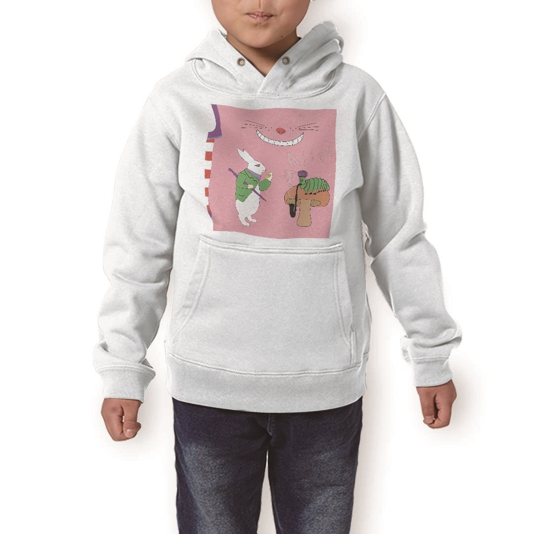 楽天kabeコレパーカー キッズ ホワイト グレー ブラック デザイン 110 130 150 parker hooded sweatshirt フーディ 白　黒　灰色 子供 男の子 女の子 006710 アリス　うさぎ