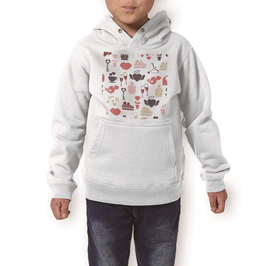 パーカー キッズ ホワイト グレー ブラック デザイン 110 130 150 parker hooded sweatshirt フーディ 白 黒 灰色 子供 男の子 女の子 006879 ハート 鳥 模様