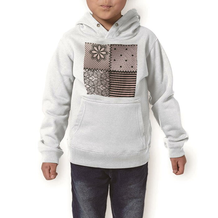 パーカー キッズ ホワイト グレー ブラック デザイン 110 130 150 parker hooded sweatshirt フーディ 白　黒　灰色 子供 男の子 女の子 007194 レース　模様