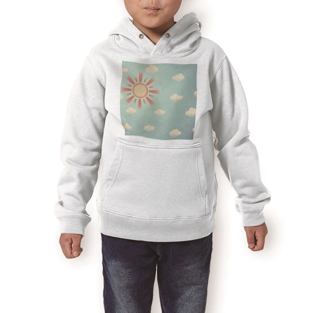 パーカー キッズ ホワイト グレー ブラック デザイン 110 130 150 parker hooded sweatshirt フーディ 白 黒 灰色 子供 男の子 女の子 007396 空 太陽 イラスト 雲
