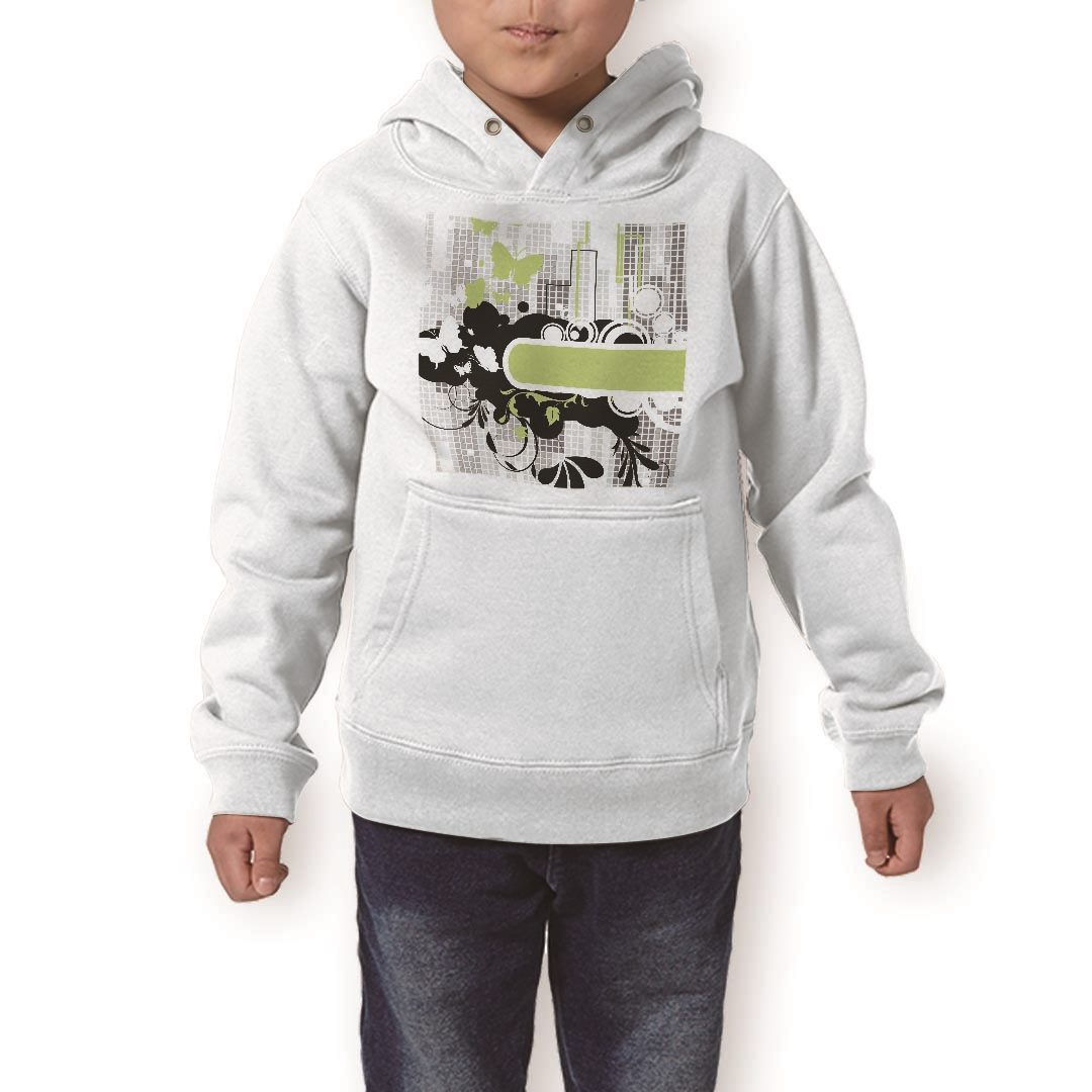 パーカー キッズ ホワイト グレー ブラック デザイン 110 130 150 parker hooded sweatshirt フーディ 白　黒　灰色 子供 男の子 女の子 008024 黄緑　植物　蝶