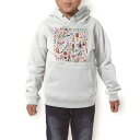 パーカー キッズ ホワイト グレー ブラック デザイン 110 130 150 parker hooded sweatshirt フーディ 白　黒　灰色 子供 男の子 女の子 008078 イラスト　鳥　カラフル　花