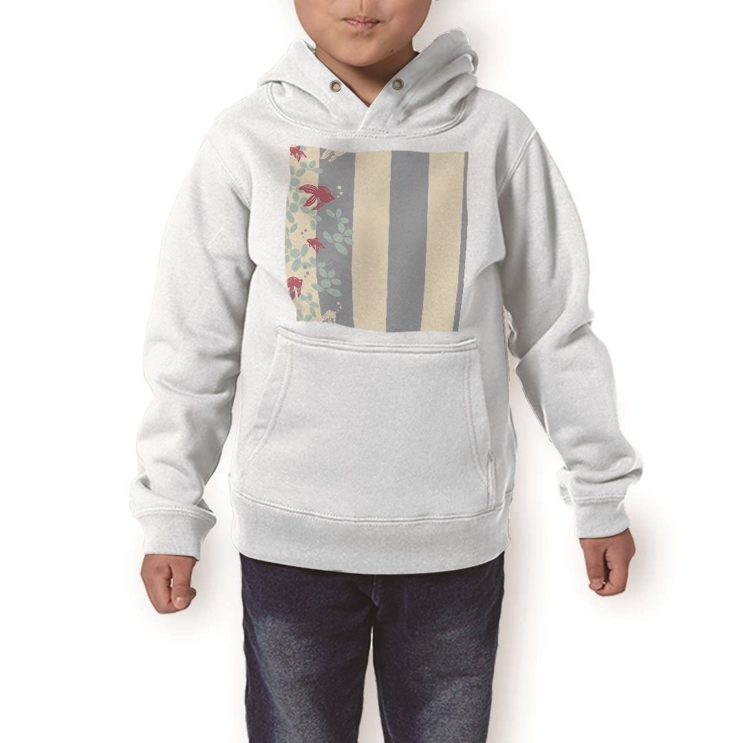 パーカー キッズ ホワイト グレー ブラック デザイン 110 130 150 parker hooded sweatshirt フーディ 白　黒　灰色 子供 男の子 女の子 008180 和風　和柄　金魚　ストライプ