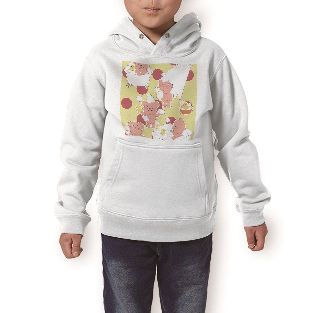 パーカー キッズ ホワイト グレー ブラック デザイン 110 130 150 parker hooded sweatshirt フーディ 白　黒　灰色 子供 男の子 女の子 008373 テディベア　イラスト　ピンク　黄色