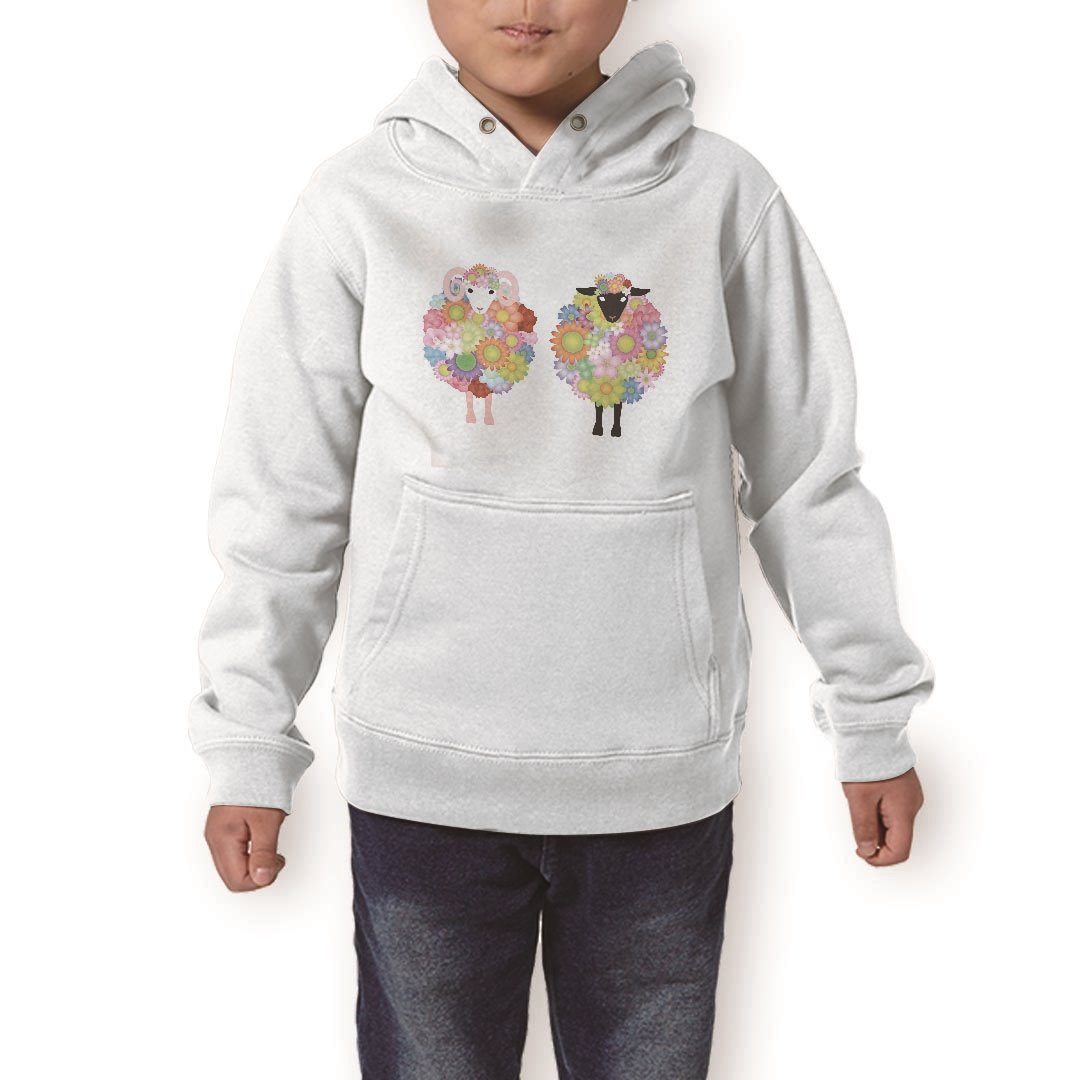 パーカー キッズ ホワイト グレー ブラック デザイン 110 130 150 parker hooded sweatshirt フーディ 白 黒 灰色 子供 男の子 女の子 008567 花 フラワー ひつじ 羊 カラフル