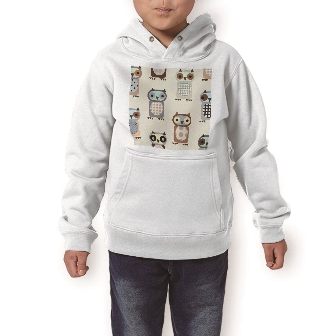楽天kabeコレパーカー キッズ ホワイト グレー ブラック デザイン 110 130 150 parker hooded sweatshirt フーディ 白　黒　灰色 子供 男の子 女の子 008579 フクロウ　模様　イラスト