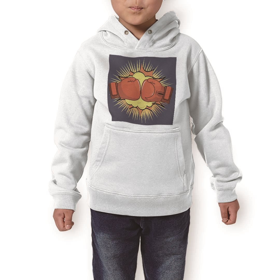 パーカー キッズ ホワイト グレー ブラック デザイン 110 130 150 parker hooded sweatshirt フーディ 白　黒　灰色 子供 男の子 女の子 008718 イラスト　赤　レッド　ボクシング