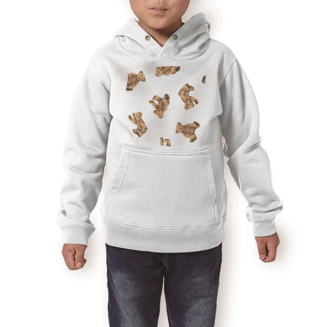 パーカー キッズ ホワイト グレー ブラック デザイン 110 130 150 parker hooded sweatshirt フーディ 白　黒　灰色 子供 男の子 女の子 008738 テディベア　イラスト　模様