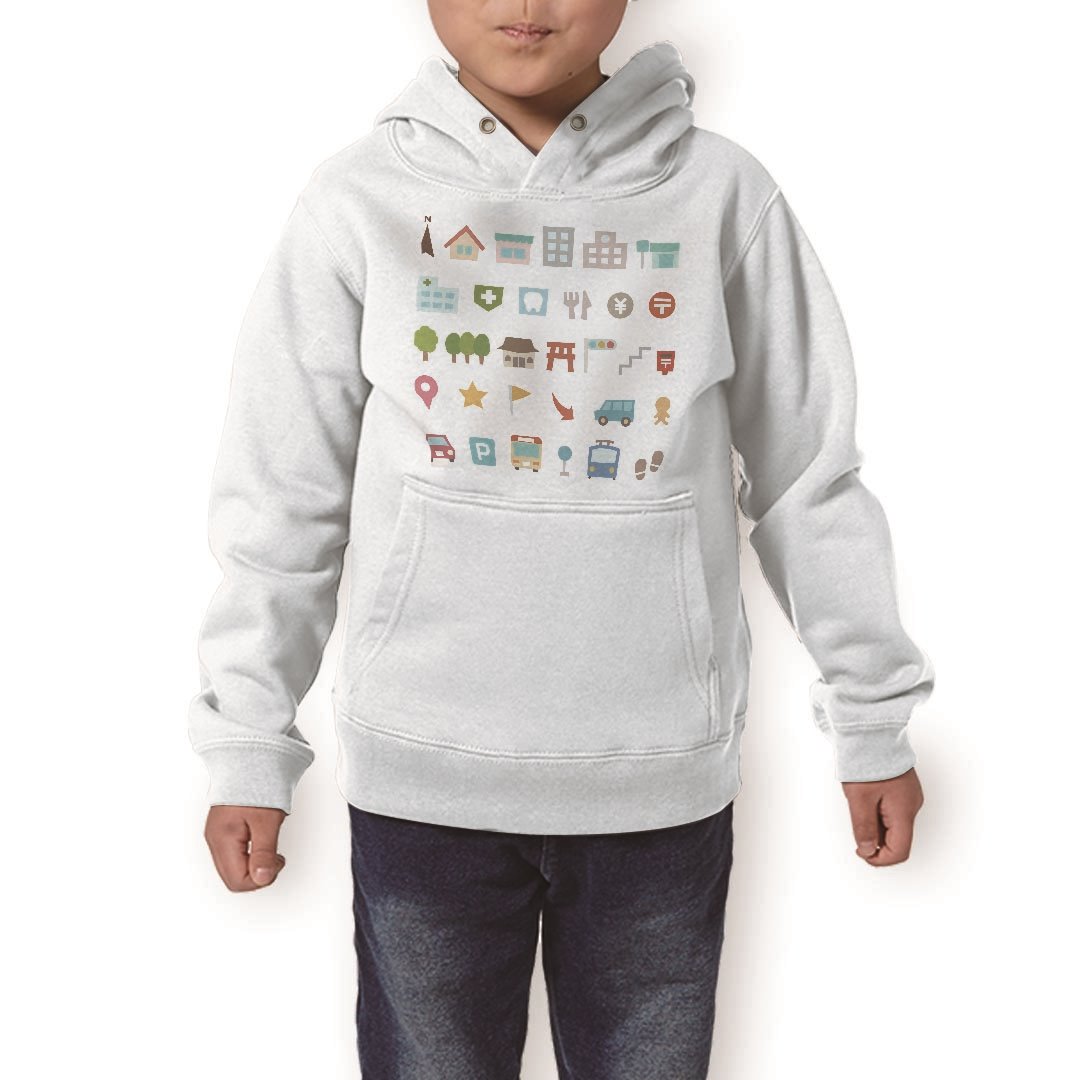 パーカー キッズ ホワイト グレー ブラック デザイン 110 130 150 parker hooded sweatshirt フーディ 白　黒　灰色 子供 男の子 女の子 009247 乗り物　風景　イラスト