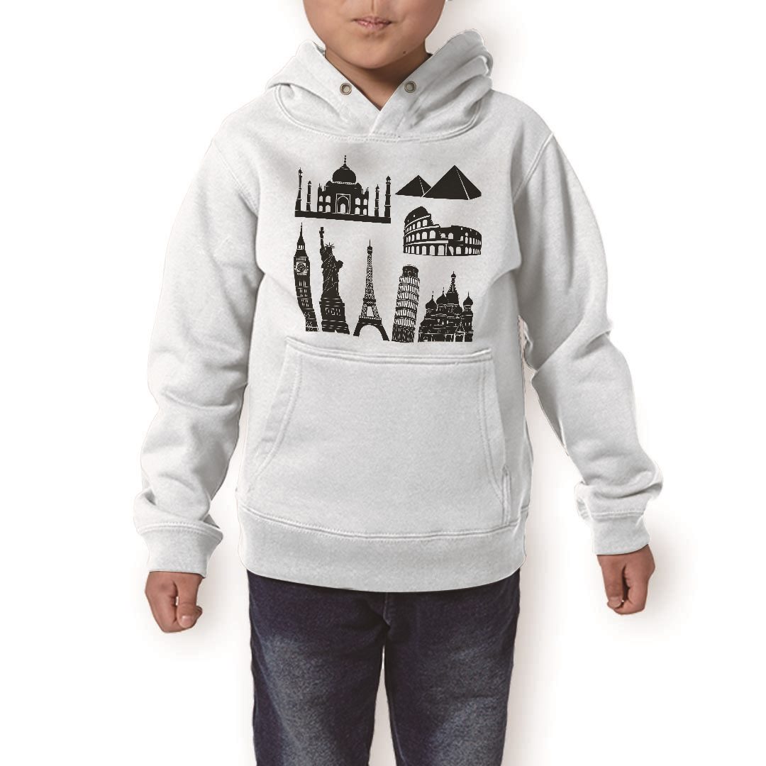 パーカー キッズ ホワイト グレー ブラック デザイン 110 130 150 parker hooded sweatshirt フーディ 白　黒　灰色 子供 男の子 女の子 009287 モノクロ　外国　景色