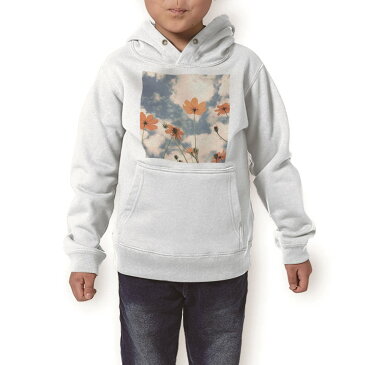 パーカー キッズ ホワイト グレー ブラック デザイン 110 130 150 parker hooded sweatshirt フーディ 白　黒　灰色 子供 男の子 女の子 009446 フラワー　空　写真　オレンジ