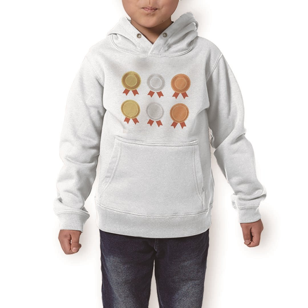 楽天kabeコレパーカー キッズ ホワイト グレー ブラック デザイン 110 130 150 parker hooded sweatshirt フーディ 白　黒　灰色 子供 男の子 女の子 009512 メダル　金　銀　銅