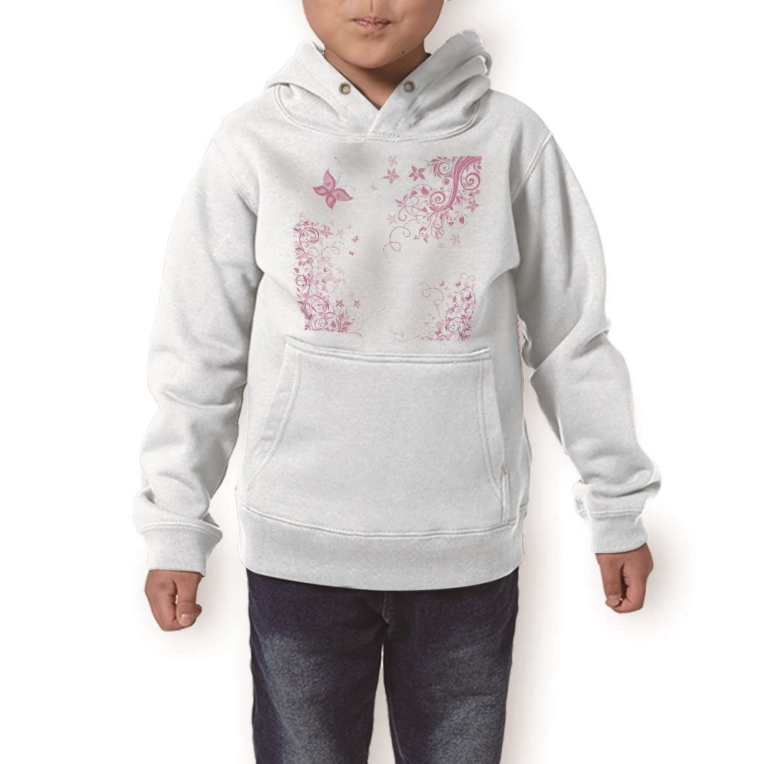 パーカー キッズ ホワイト グレー ブラック デザイン 110 130 150 parker hooded sweatshirt フーディ 白　黒　灰色 子供 男の子 女の子 009996 フラワー　蝶　ピンク