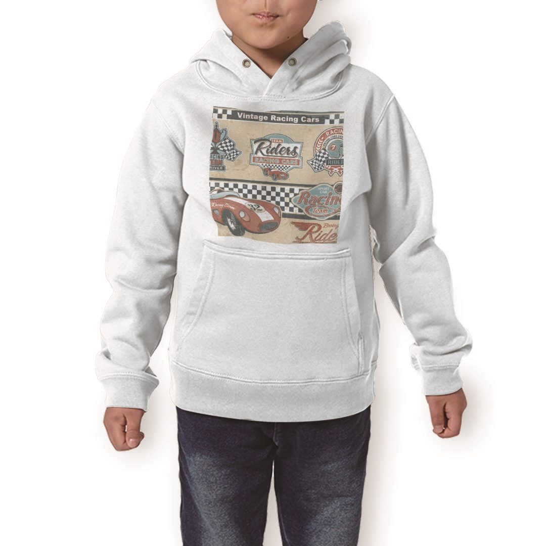 楽天kabeコレパーカー キッズ ホワイト グレー ブラック デザイン 110 130 150 parker hooded sweatshirt フーディ 白　黒　灰色 子供 男の子 女の子 010445 乗り物　車　レース