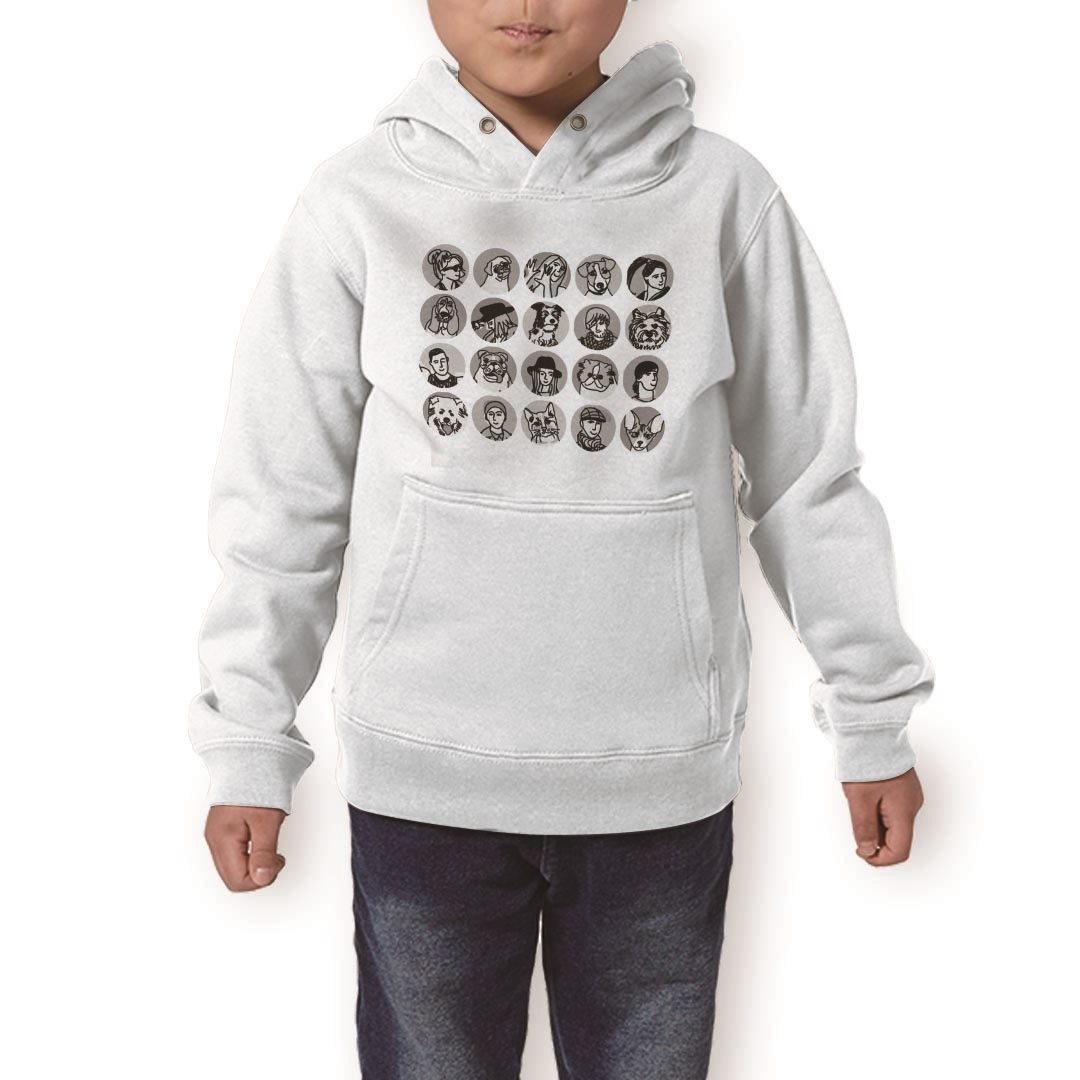 パーカー キッズ ホワイト グレー ブラック デザイン 110 130 150 parker hooded sweatshirt フーディ 白　黒　灰色 子供 男の子 女の子 010984 人物　犬　イラスト