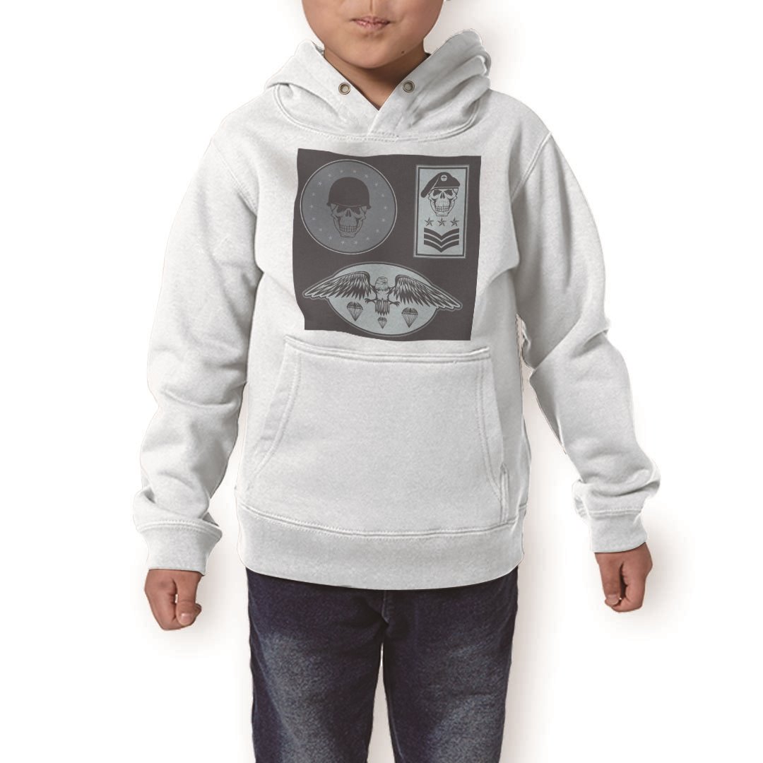パーカー キッズ ホワイト グレー ブラック デザイン 110 130 150 parker hooded sweatshirt フーディ 白 黒 灰色 子供 男の子 女の子 011502 骸骨 階級 星