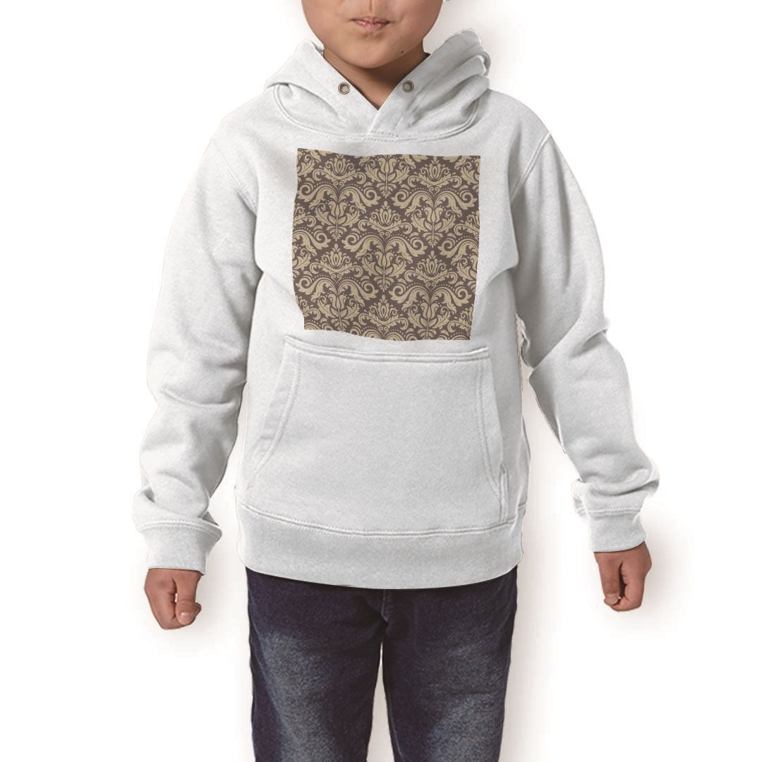 パーカー キッズ ホワイト グレー ブラック デザイン 110 130 150 parker hooded sweatshirt フーディ 白　黒　灰色 子供 男の子 女の子 012176 ダマスク柄　北欧　柄