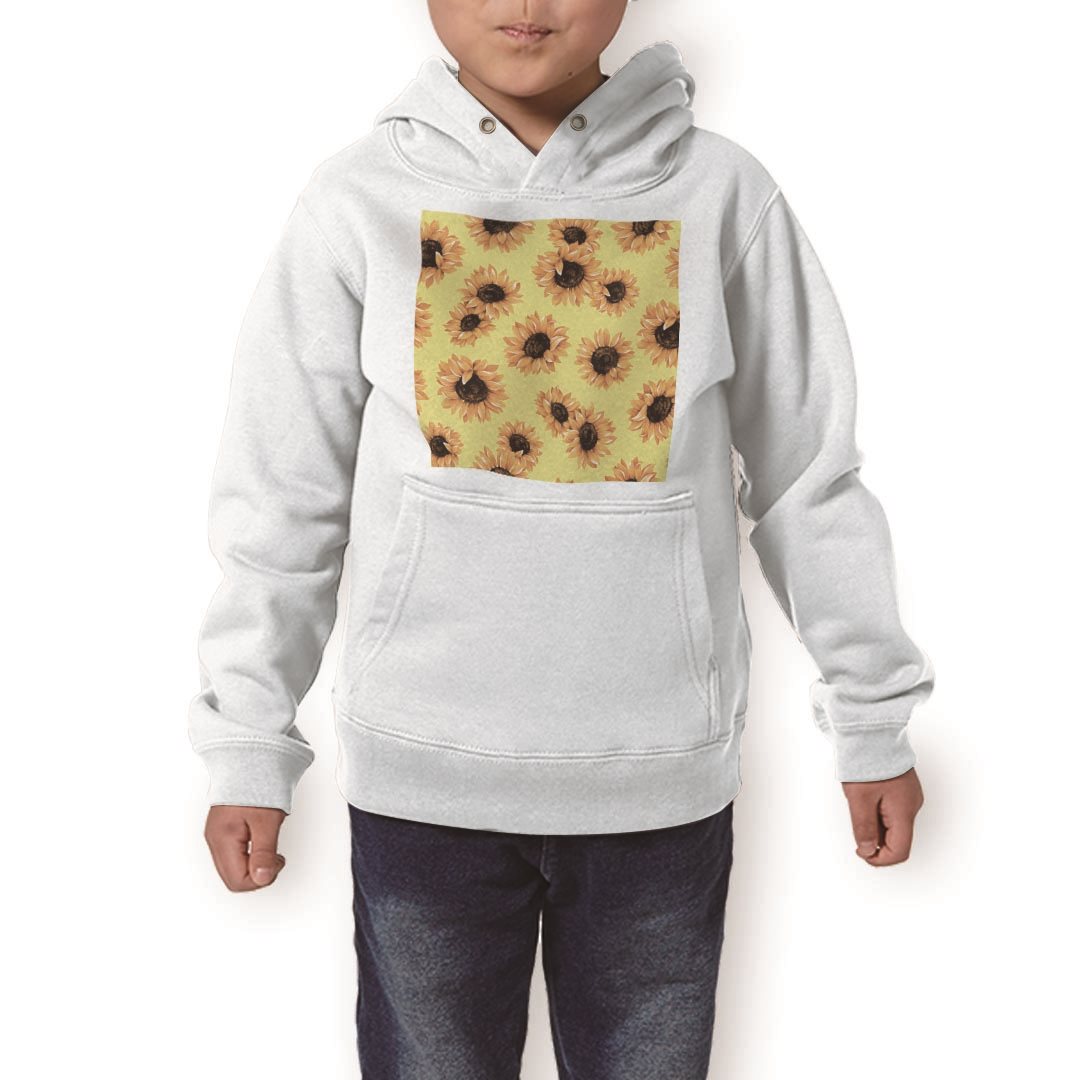 パーカー キッズ ホワイト グレー ブラック デザイン 110 130 150 parker hooded sweatshirt フーディ 白　黒　灰色 子供 男の子 女の子 012207 ひまわり　花　黄色